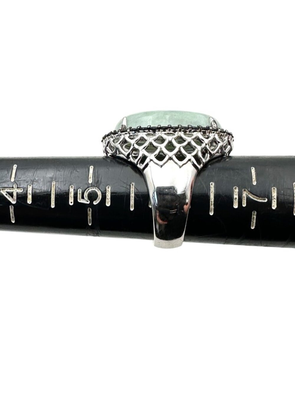 Green Jade Sterling Silver Womens Ring Black Spinel Size 6 - Picture 4 of 4